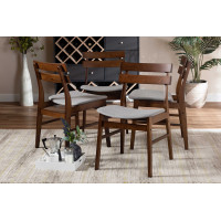 Baxton Studio Delvin-Smoke/Walnut-DC Devlin Mid-Century Modern Transitional Light Grey Fabric Upholstered and Walnut Brown Finished Wood 4-Piece Dining Chair Set